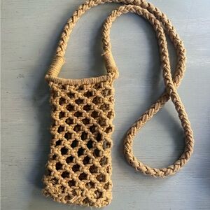 Free People Woven Crochet Open Weave Brown Crossbody Bag